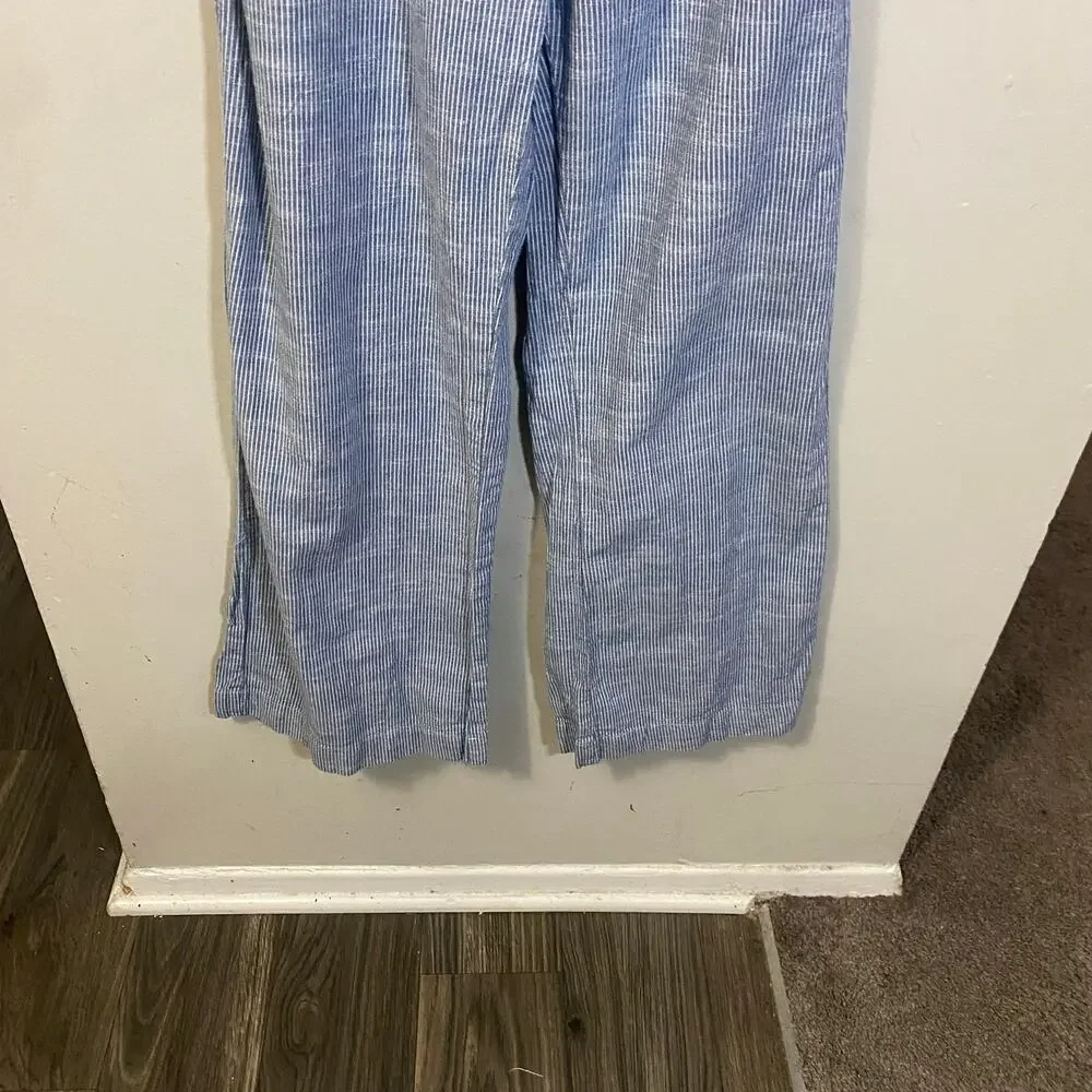 Japna Blue White Stripe Wide Leg Button Front Jumpsuit 100% Cotton Sz M